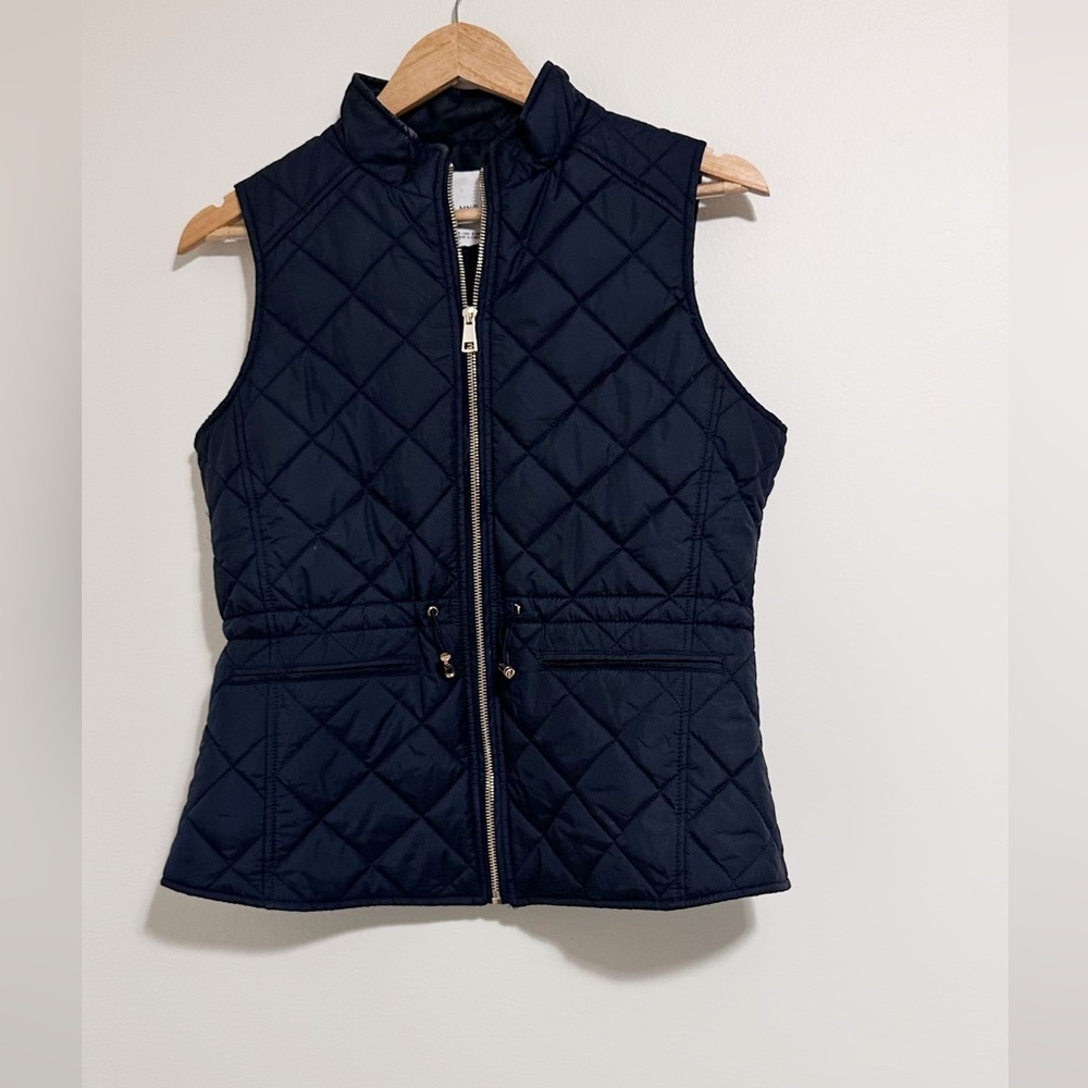 Mango Navy Blue Diamond Quilted Zip-up Lightweight Vest